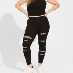 Torrid Full Length Signature Waist Mesh Split Fish Net Pocket Black Leggings